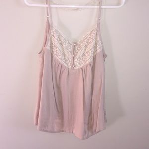 Nude tank with floral lace.